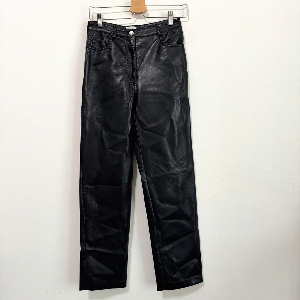 Aritzia Wilfred Faux Leather High Rise Straight Pants 6 Melina Black 27x29 Party